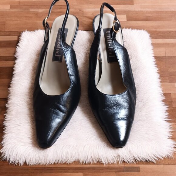 Unlisted Black Leather Slingback French Bell Heels Size 9 - Picture 2 of 11